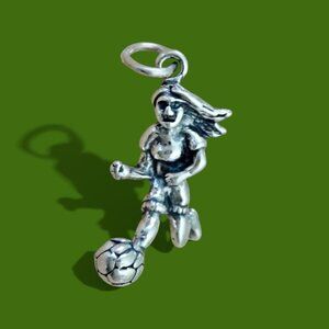Vintage 925 Sterling Silver Female Soccer Player Charm 1 in